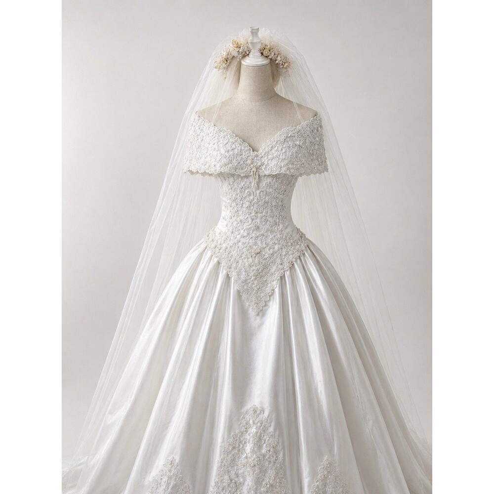 Mori Lee Vintage Wedding Gown Cathedral Train Detachable Sleeves Size 6